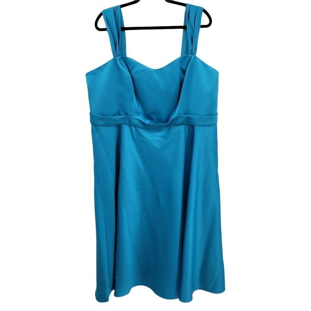 David's Bridal Baby Doll Dress Plus Size 22 Satin Sleeveless Fit Flare Turquoise
